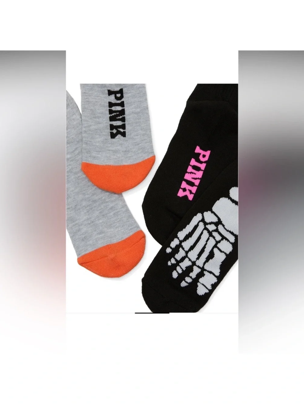 VS PINK Halloween Pumpkin and Skeleton 2-Pack Crew Socks NEW